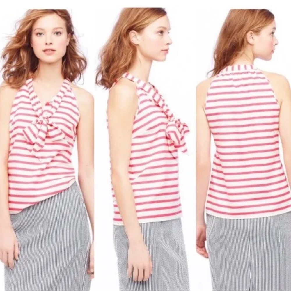 J Crew sleeveless high neck top with bow detail
